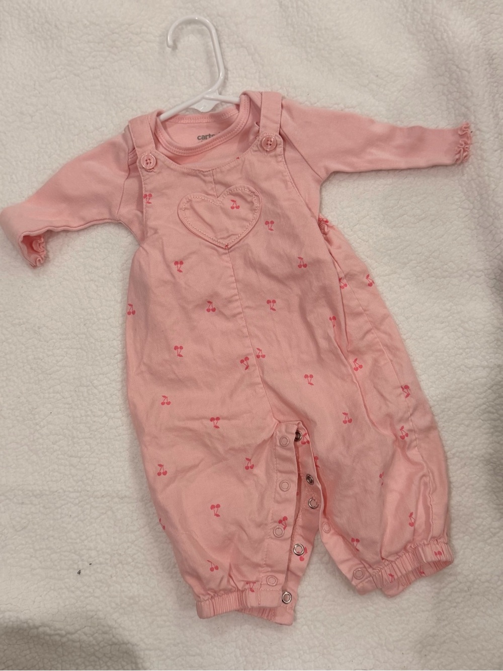 Carter's Light Pink Heart & Cherry Print One-Piece Overalls